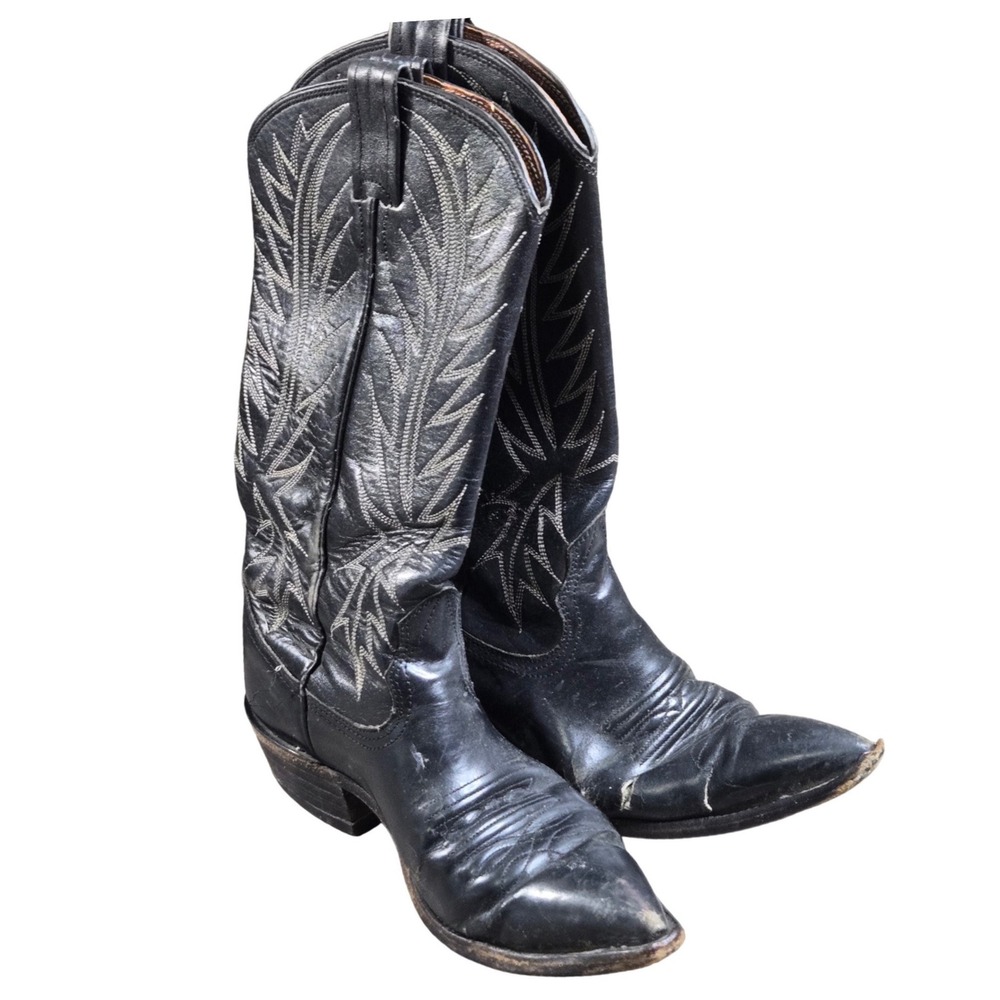 Vintage‎ Nocona Black Leather Western Cowboy Boots Made in USA size 7 9.5 40